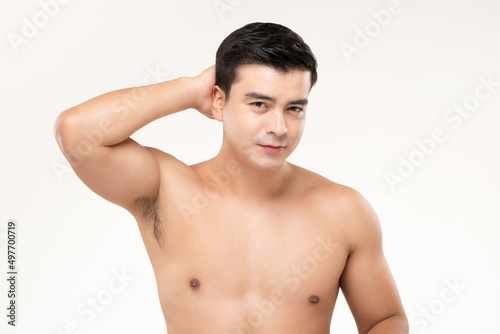 Men beauty and skincare portrait concept in isolated white background
