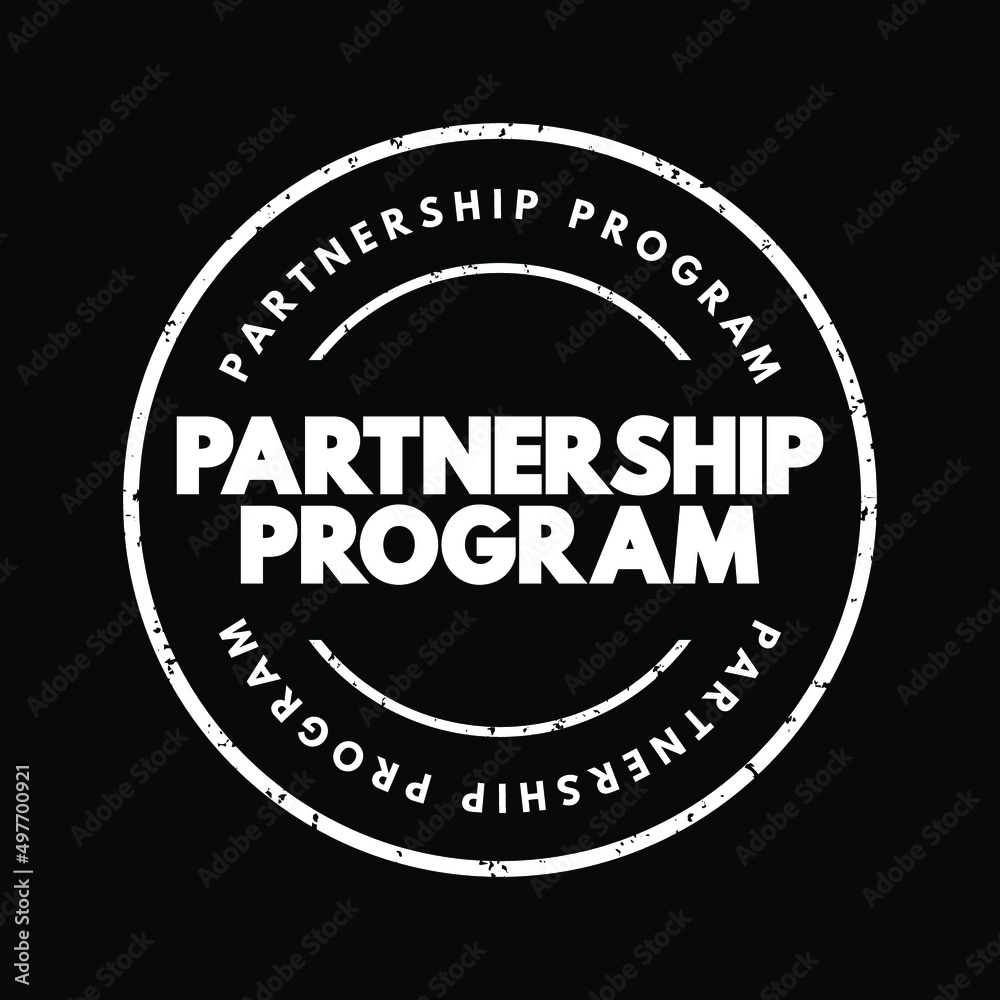 Partnership Program - business strategy vendors use to encourage channel partners, text concept stamp