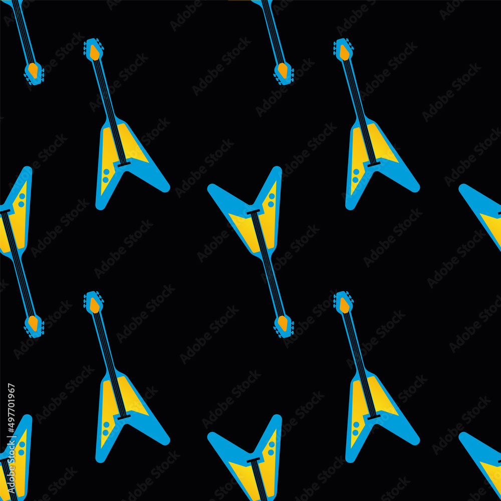 Vector Grid of Blue Electric Guitars seamless pattern grid on black ...