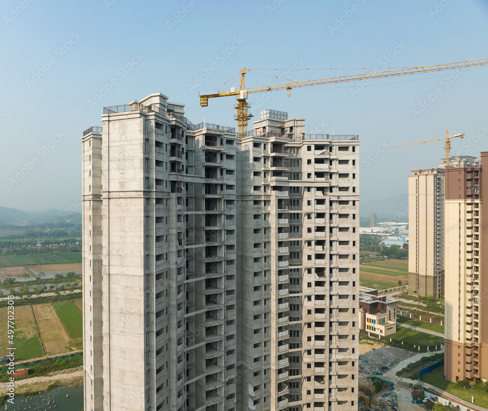 Aerial view of multistory apartment construction site in China Aerial view of multistory apartment construction site in China