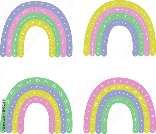 Vector set with rainbows in delicate 