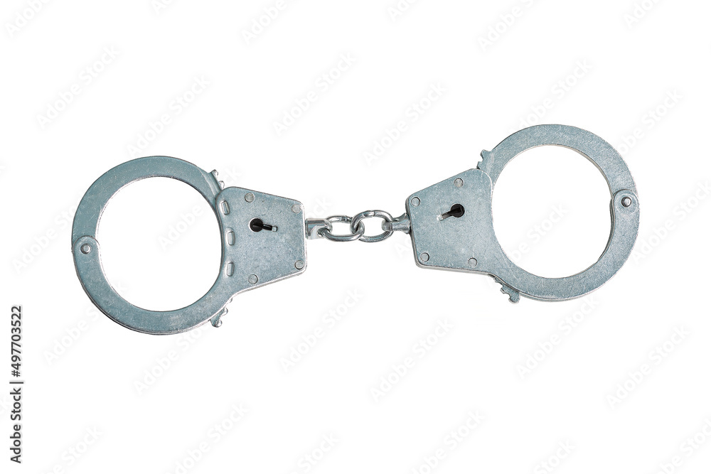 police chrome handcuffs isolated on white background police chrome handcuffs isolated on white background