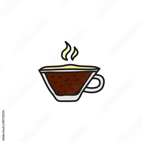 Cute doodle coffee drink in glass mug.