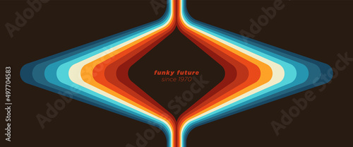 Colorful abstract 1970's background design in futuristic retro style with lines. Vector illustration.