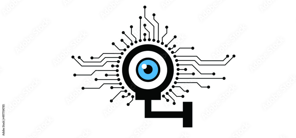 Keylogger, eye. Cyber security icon or pictogram. technology data. For chip and process. Input or output. Hybrid, and warfare, DDoS attack. Cyber war. Hackers, criminals.  login and password. Digital.