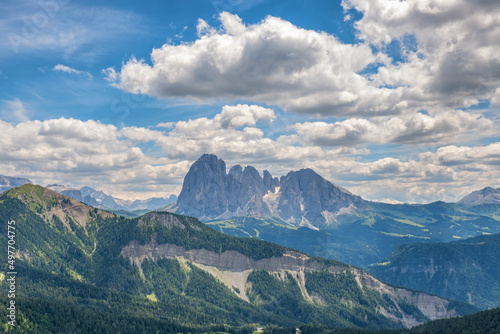 View of the Alps with mountain peaks in the Dolomites