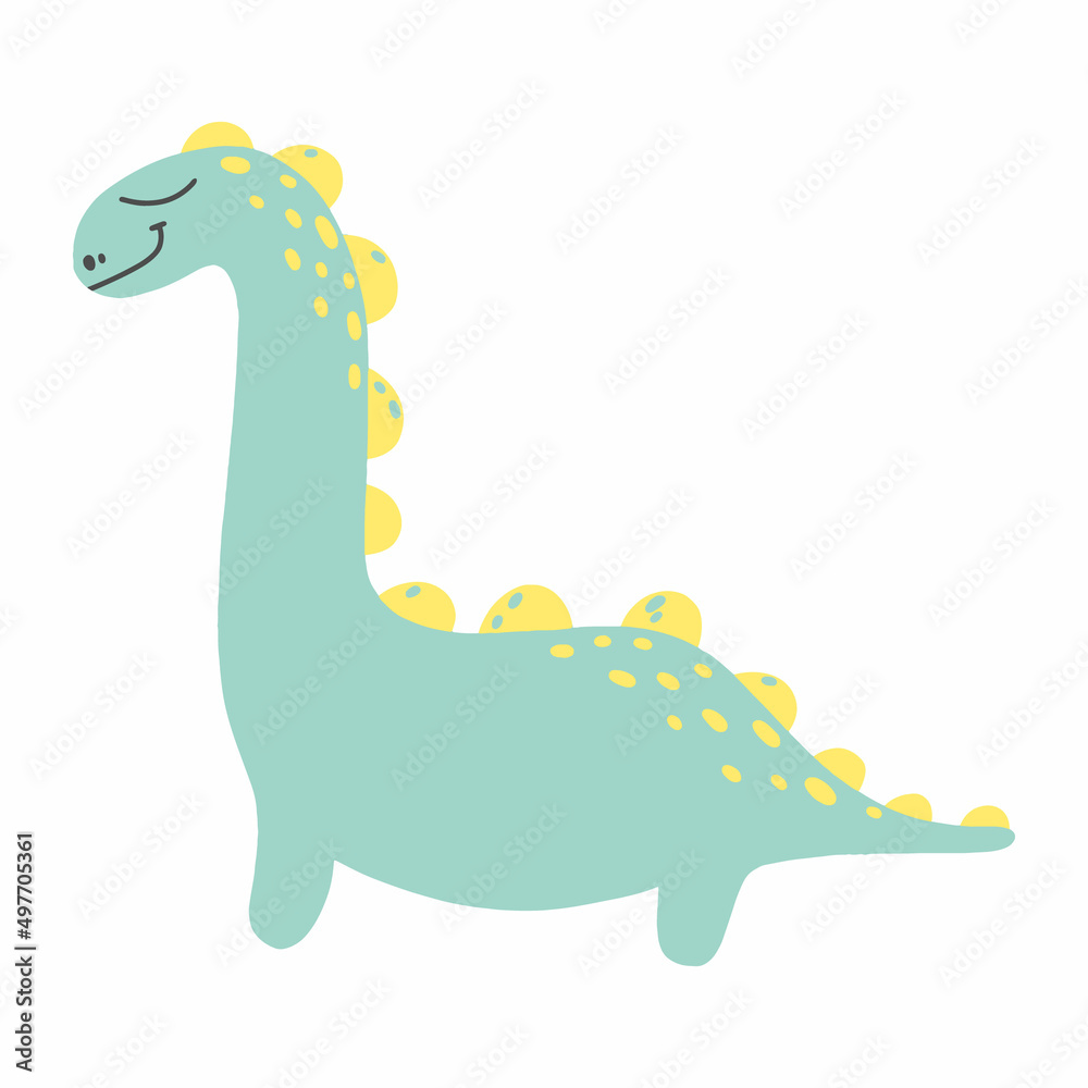 Fototapeta premium Children's cartoon dinosaur on a white background. Vector illustration. Dino in doodle style.
