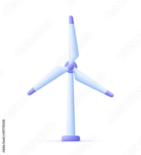 Wind mill, wind turbine, wind power station with long vanes. Renewable wind energy, green and alternative eco energy concept. 3d vector icon. Cartoon minimal style.