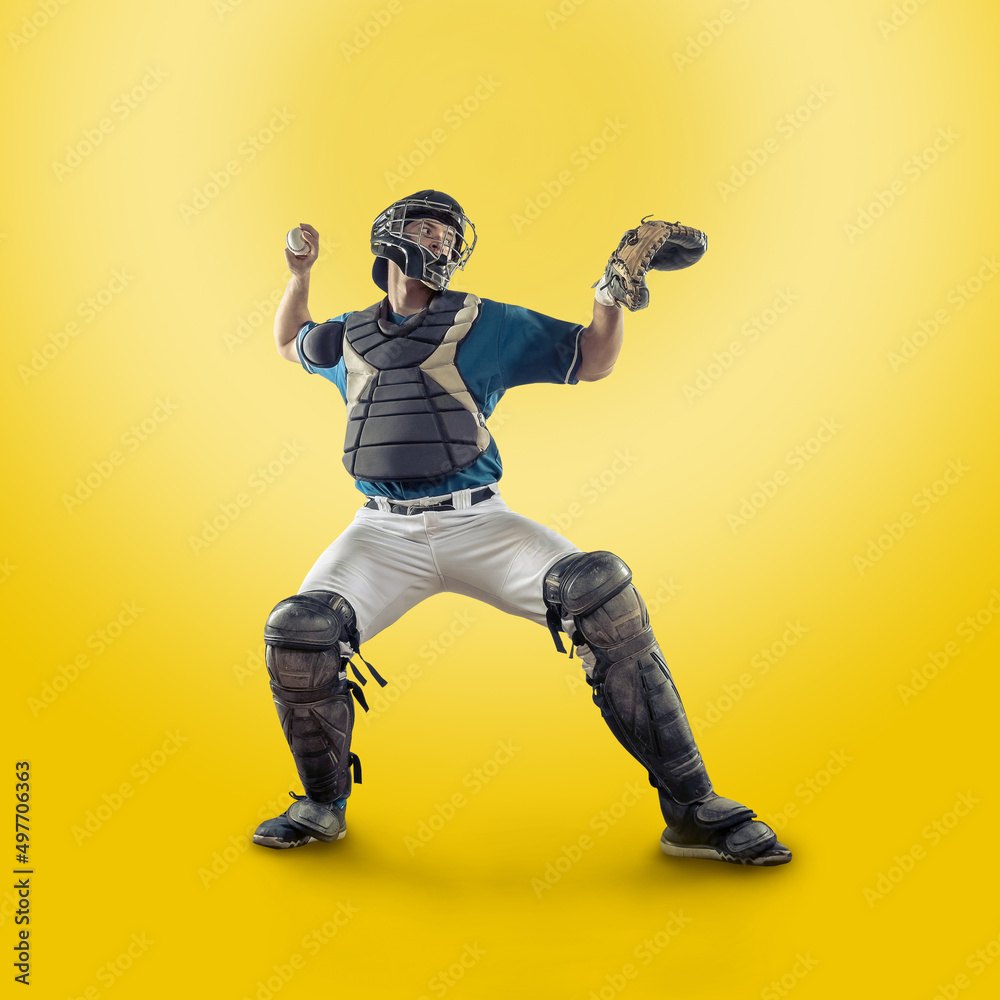 Baseball players in dynamic action in action on gradient multicolored neon background. Concept of sport competition. Baseball players in dynamic action in action on gradient multicolored neon background. Concept of sport competition.