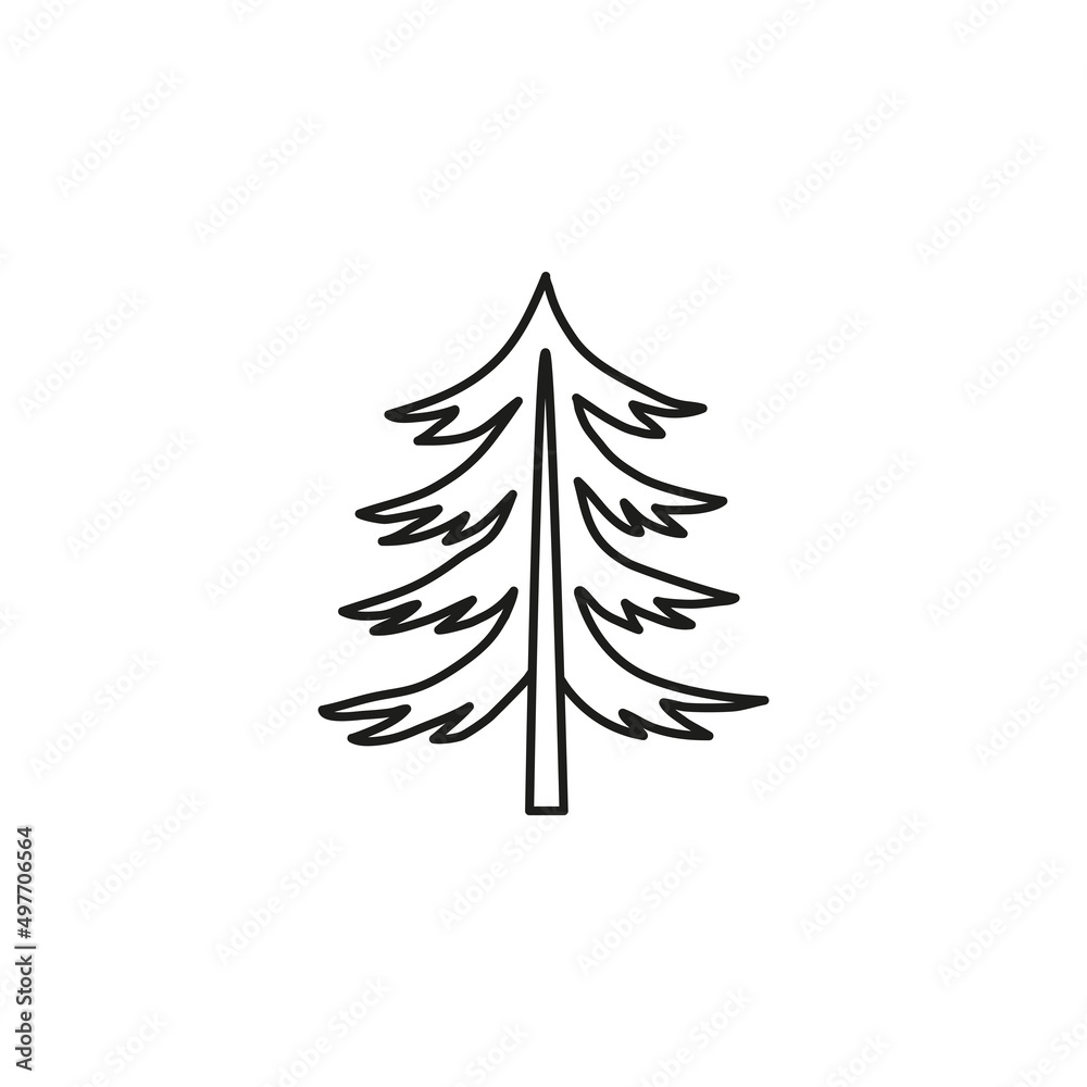 Obraz premium Doodle outline pine tree.