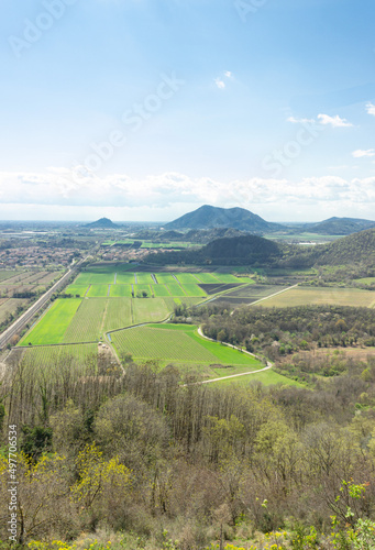 Hilly landscape. View from Monte Ceva on the Euganean hills. Vertical image