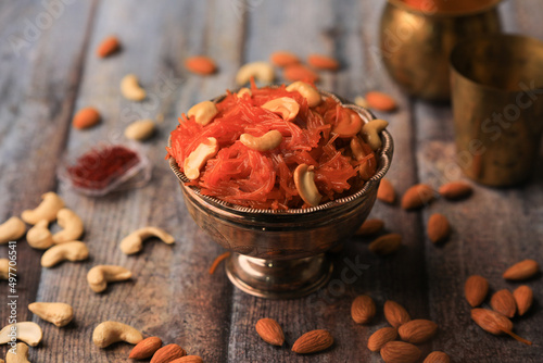 vermicelli halwa,semiya halwa indian famous sweet closeup with selective focus and blur photo