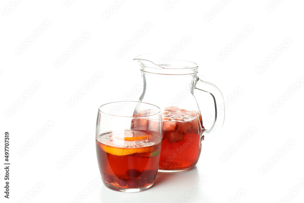 Pitcher and glass with Sangria isolated on white background Pitcher and glass with Sangria isolated on white background