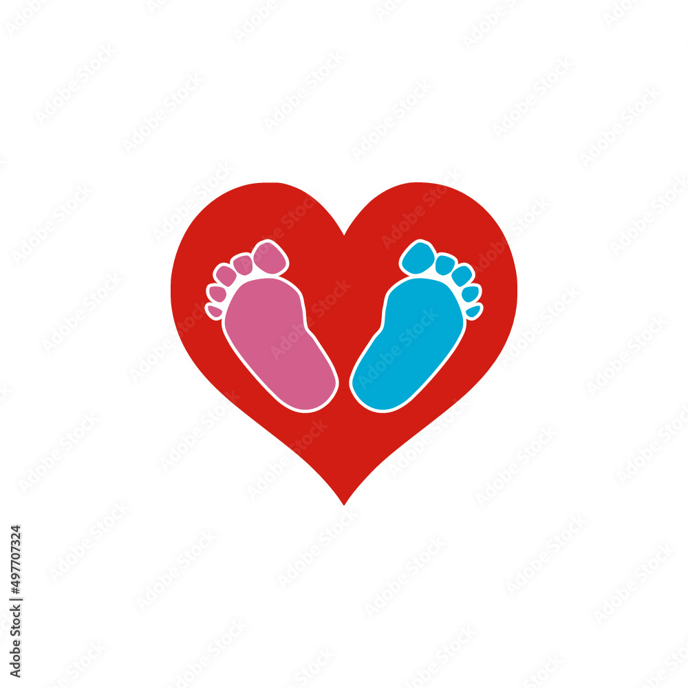 Love Baby footprint flat icon isolated on white background