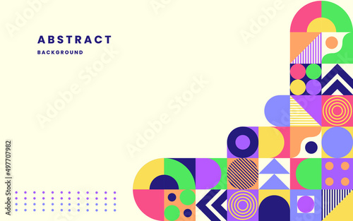 Colorful neo geometric poster. grid with geometrical shapes, geometry graphics. Modern abstract promotional template. Neo geometric template poster. illustration vector 10 eps.