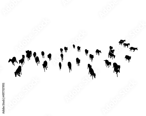Set of horse silhouette in line art style.Horse vector by hand drawing.Horse tattoo on white background.Black and white horse illustration. Illustration of a herd of horses running in the meadow