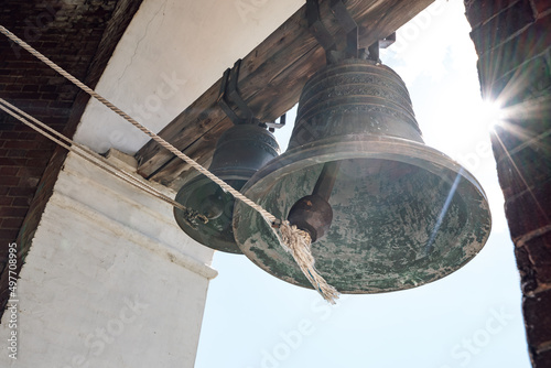 Traditional old bells in a church tower from the middle ages.