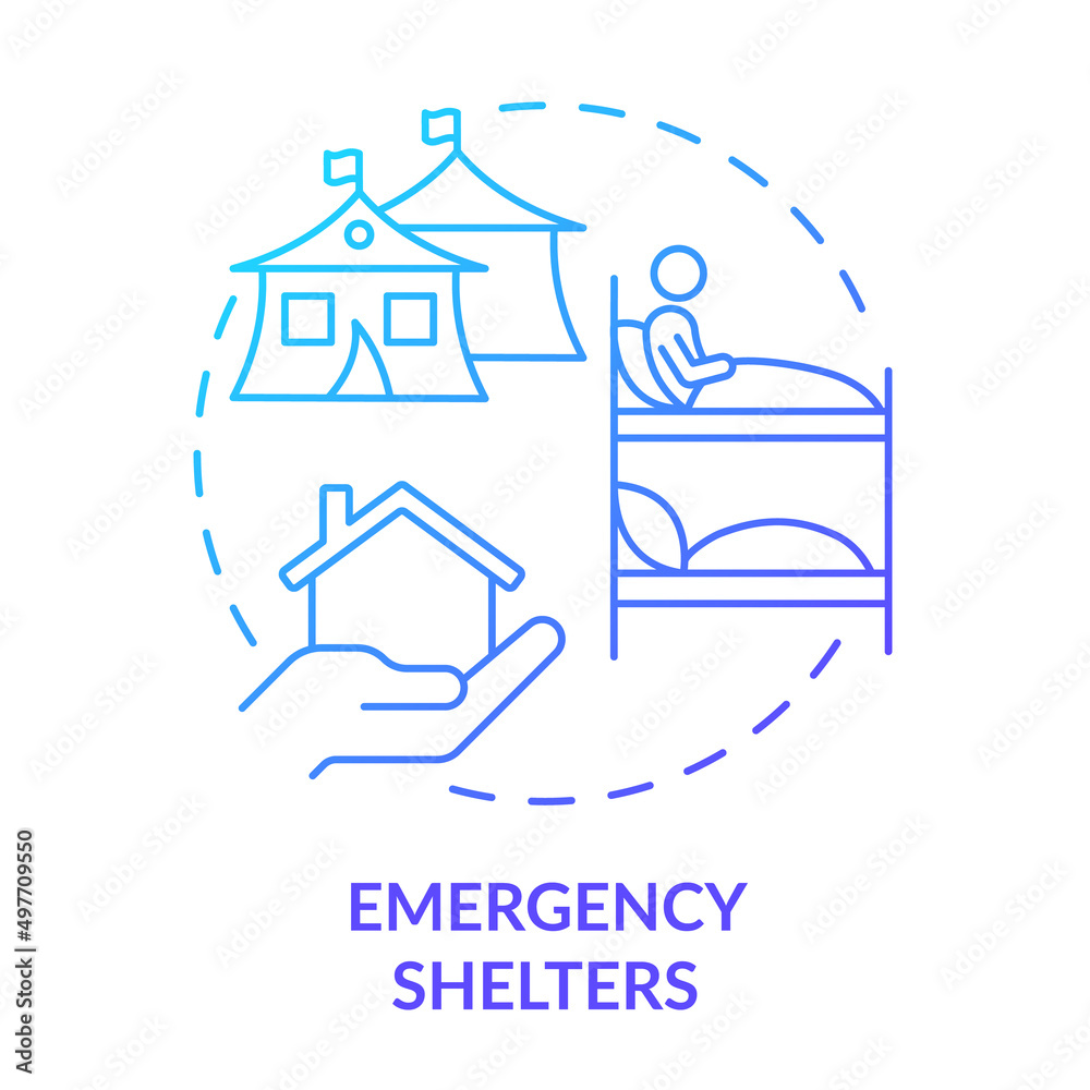 Emergency shelter blue gradient concept icon. Temporary living space
