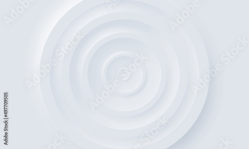White Abstract Circular Modern Wallpaper Design. Grey Futuristic Circle Background in Neumorphism Style. Geometric Round Empty Pattern. Blank Concentric Minimalism Cover. Vector Illustration