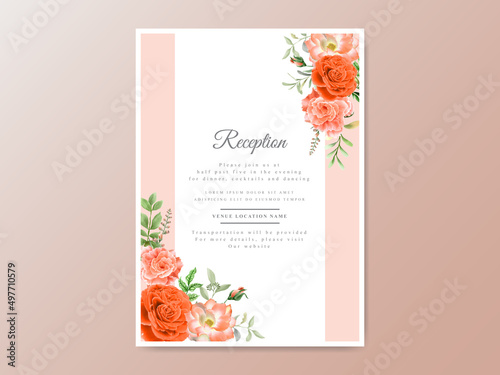 Beautiful orange flowers wedding invitation card template