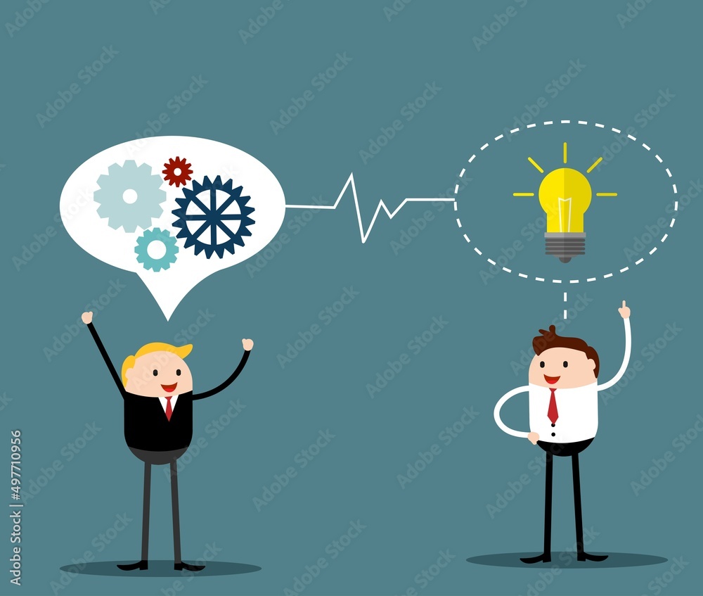 Two Business People Brainstorming Successful Startup Idea. Communicating and negotiation concept. Two Business People Brainstorming Successful Startup Idea. Communicating and negotiation concept.