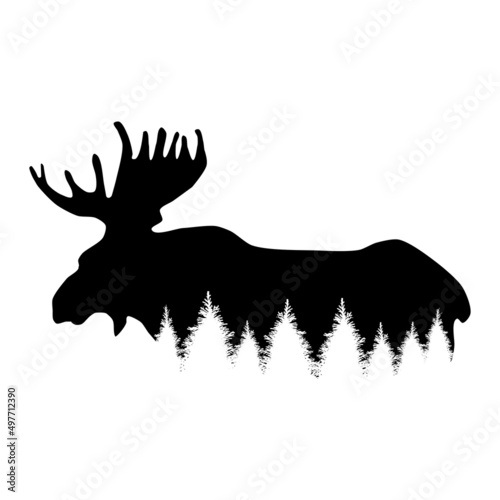 Moose icon vector. Moose with forest illustration sign. wild life symbol. Nature logo.