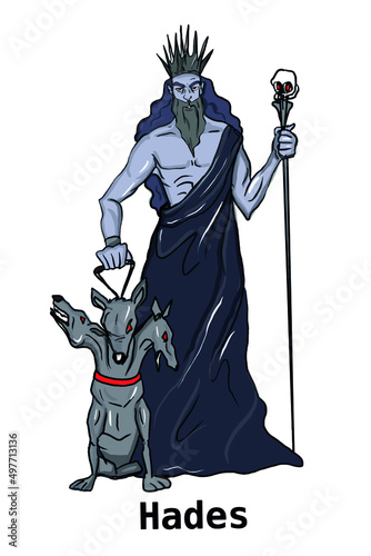 Greek mythology Gods, Hades,illustration ,white background,line drawing.