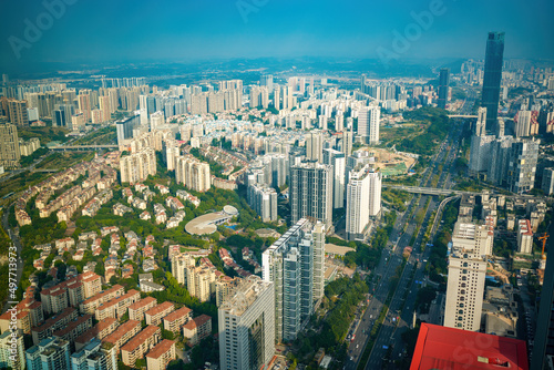 View of urban high-rise buildings in Nanning  Guangxi  China from above