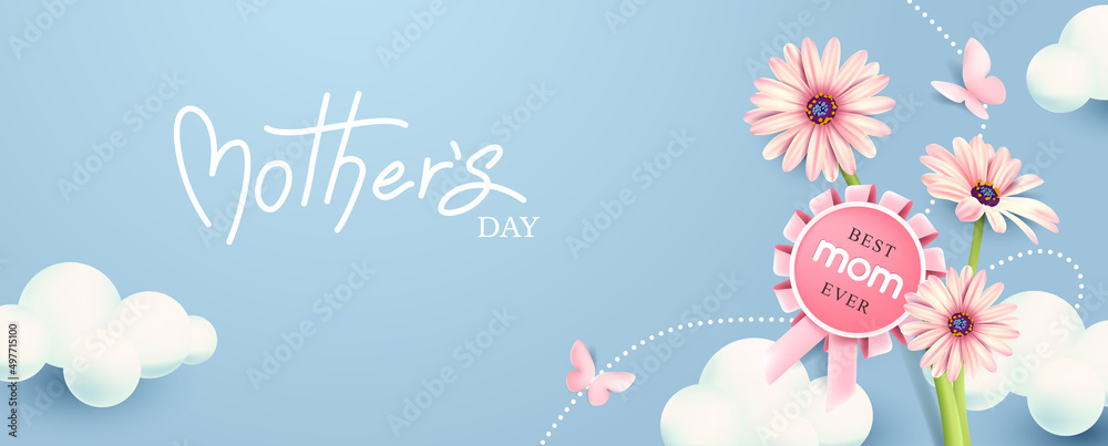 Mothers day banner background layout with cloud and flower Stock Vector ...