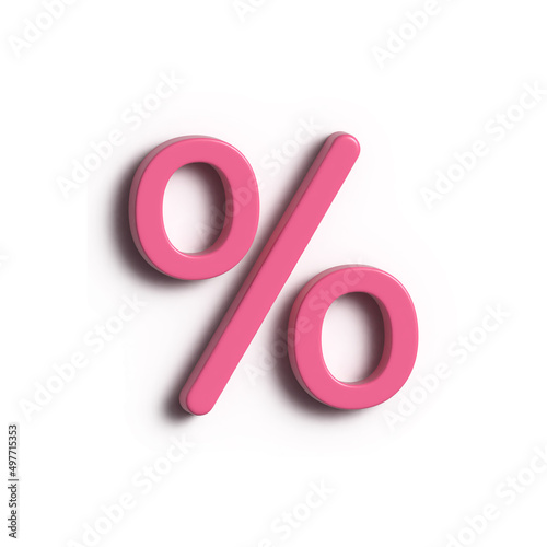 Pink percent symbol isolated on white background with shadow. Sale and discount concept. 3D render illustration.