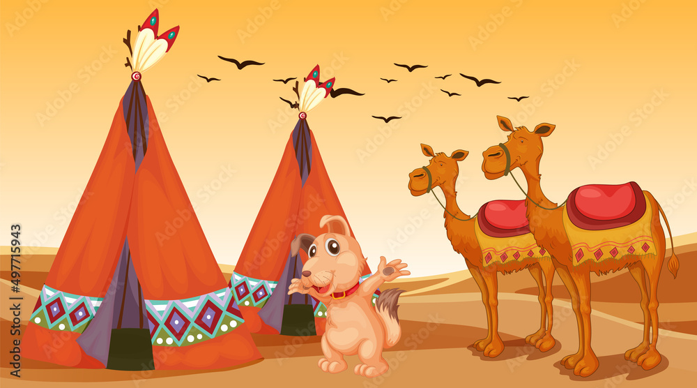 Naklejka premium Set of different domestic animals in desert