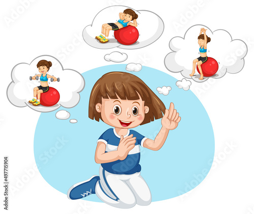 A kid with speech bubble templates exercise on white background