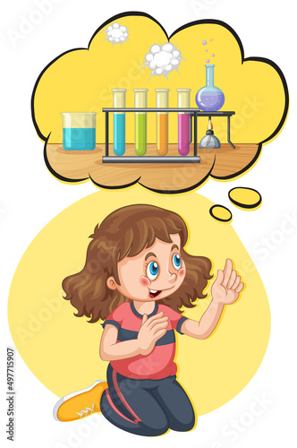 A girl thinking with callouts