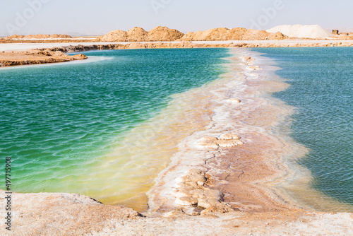 Natural Salt water lake in desert. Oasis in Siwa, Egypt. Tourism spot in Egypt