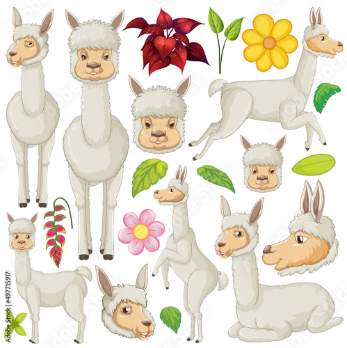 Seamless pattern with cute alpacas