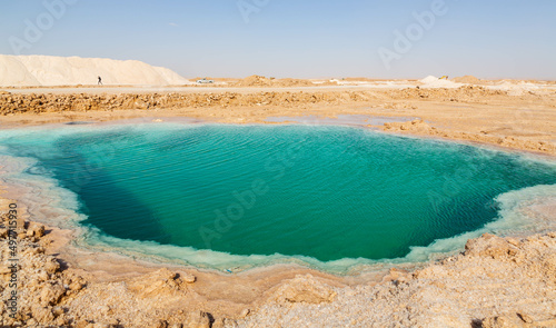 Natural Salt water lake in desert. Oasis in Siwa, Egypt. Tourism spot in Egypt