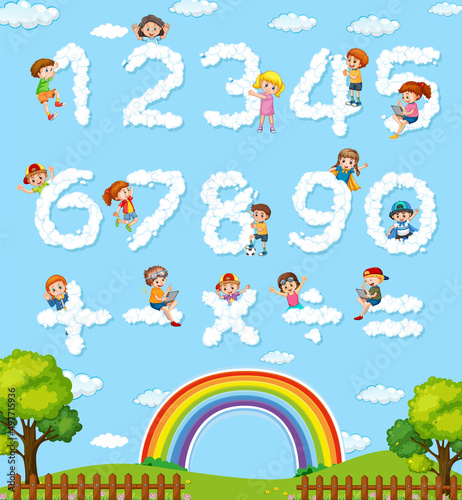 Number 0 to 9 with math symbols