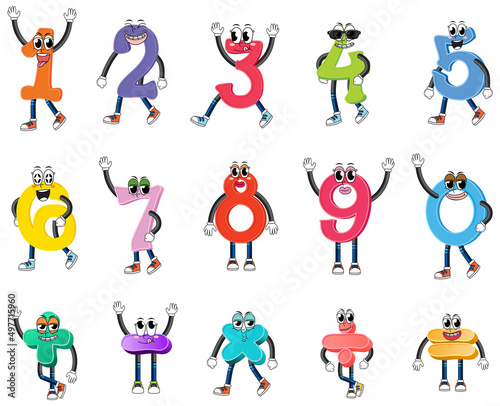 Number 0 to 9 with math symbols