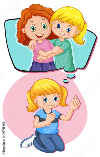 A girl thinking with callout