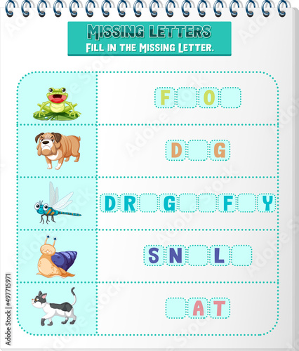 Fill the missing letter of each word worksheet for children