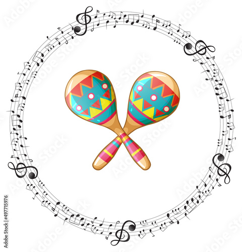 Maracas with music melody symbol cartoon