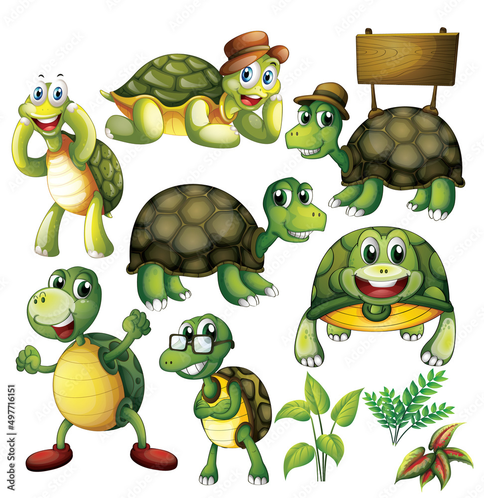 Fototapeta premium Cute animals cartoon set on white background