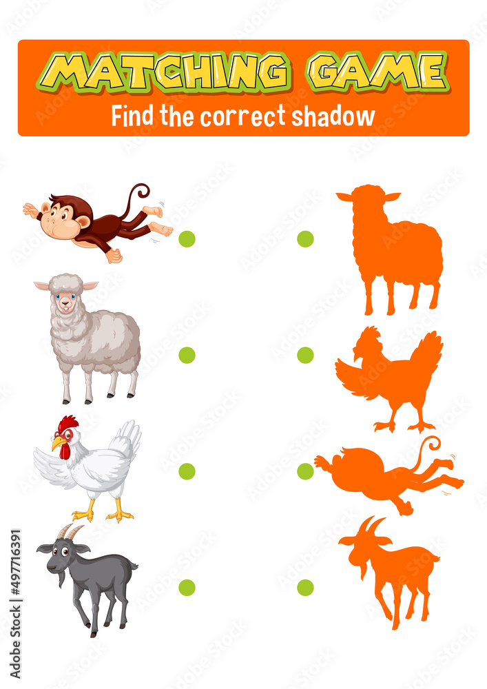 Worksheet design for matching shadow Worksheet design for matching shadow
