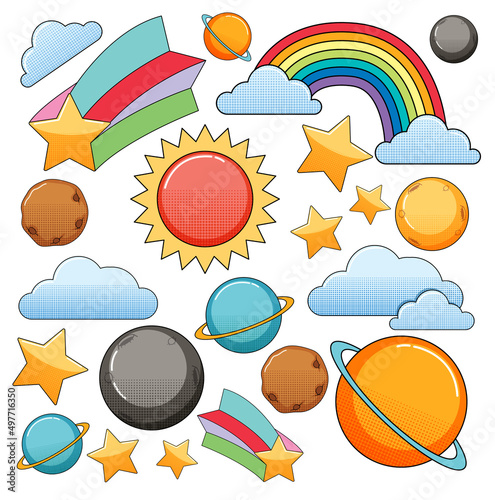 Sun and stars on white background