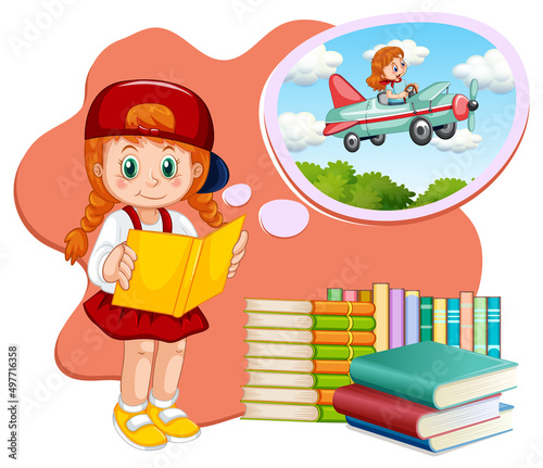 A girl reading with callout
