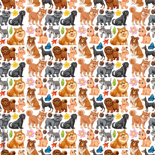 Seamless background with many dogs