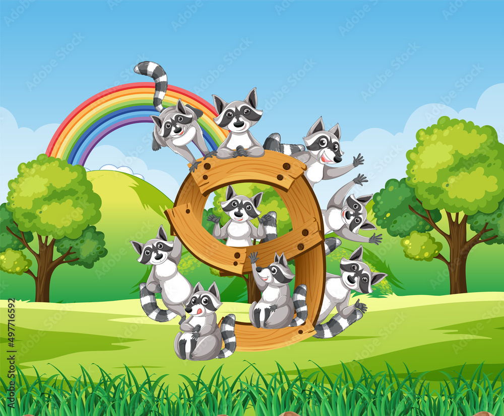 Nine raccoons attached to number eight Nine raccoons attached to number eight