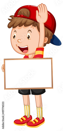 Happy boy holding blank whiteboard
