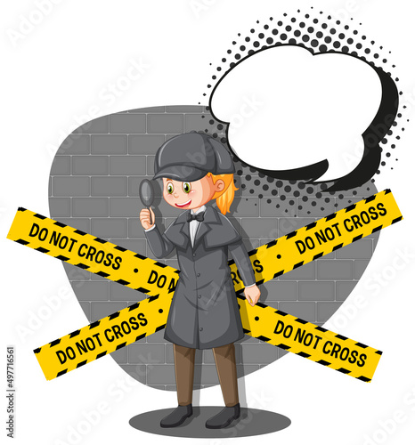 Detective looking for clues in template