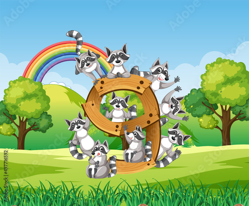 Nine raccoons attached to number eight